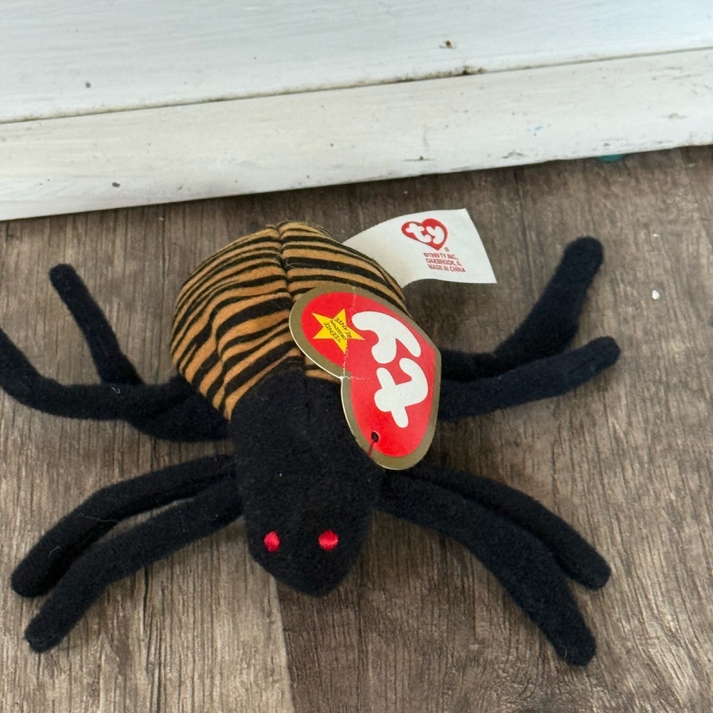 Ty Black and Brown Striped Spider Plush